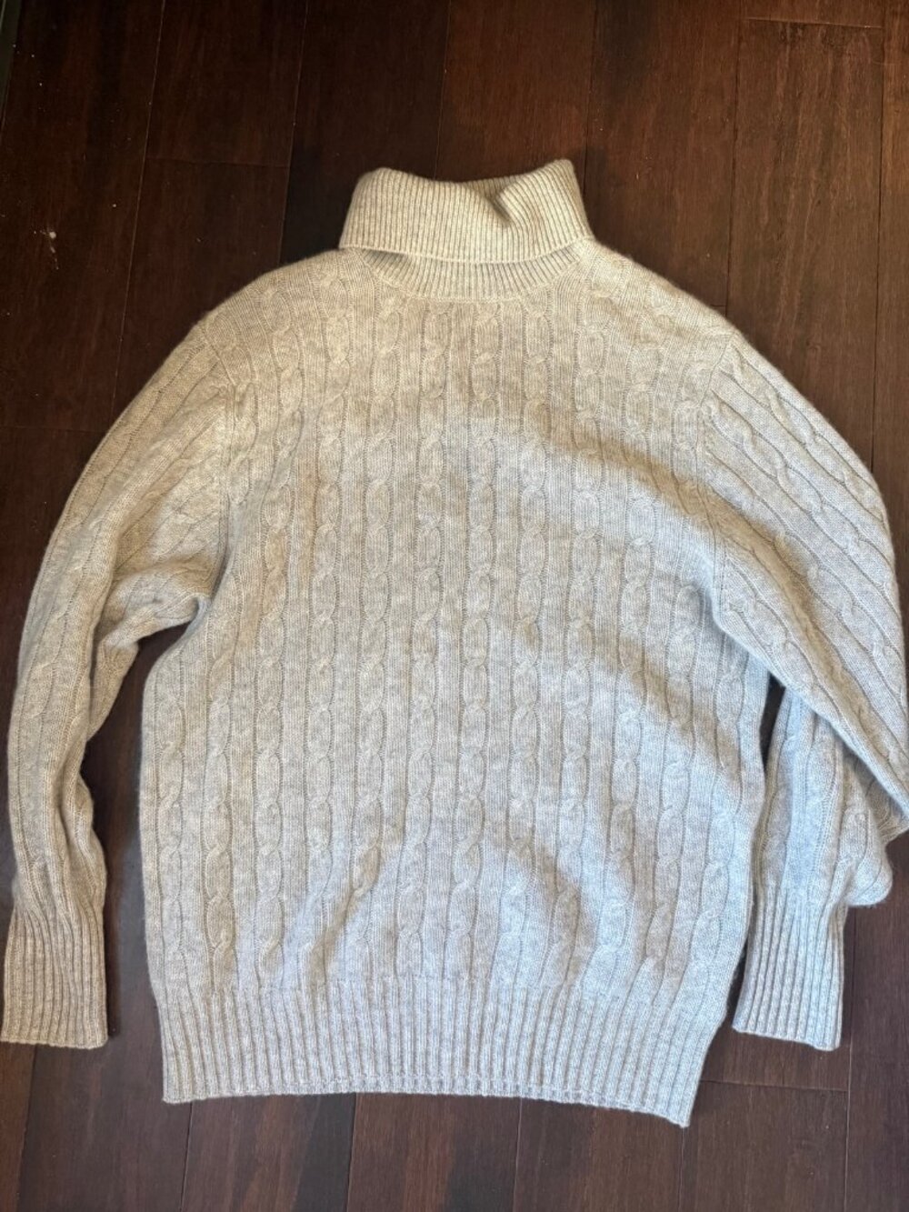 N.Peal Men's Light Grey Cable Knit Turtleneck Sweater XL 007